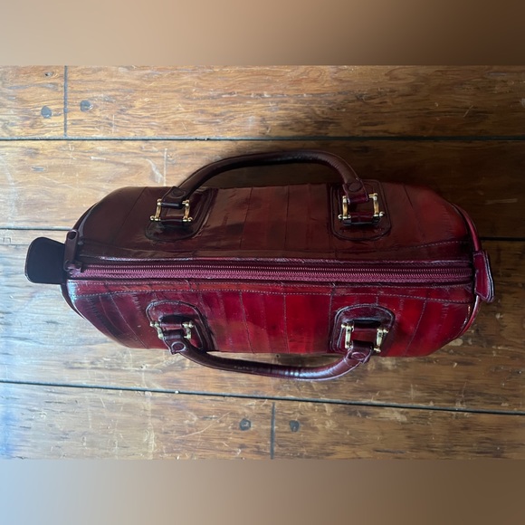 NWOT Vintage Authentic Exotic Eel Skin Beautiful Burgundy Handbag - Picture 10 of 10